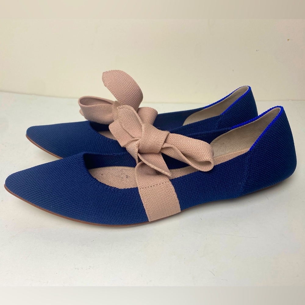 Rothy's Blue Flats with Tan Bow